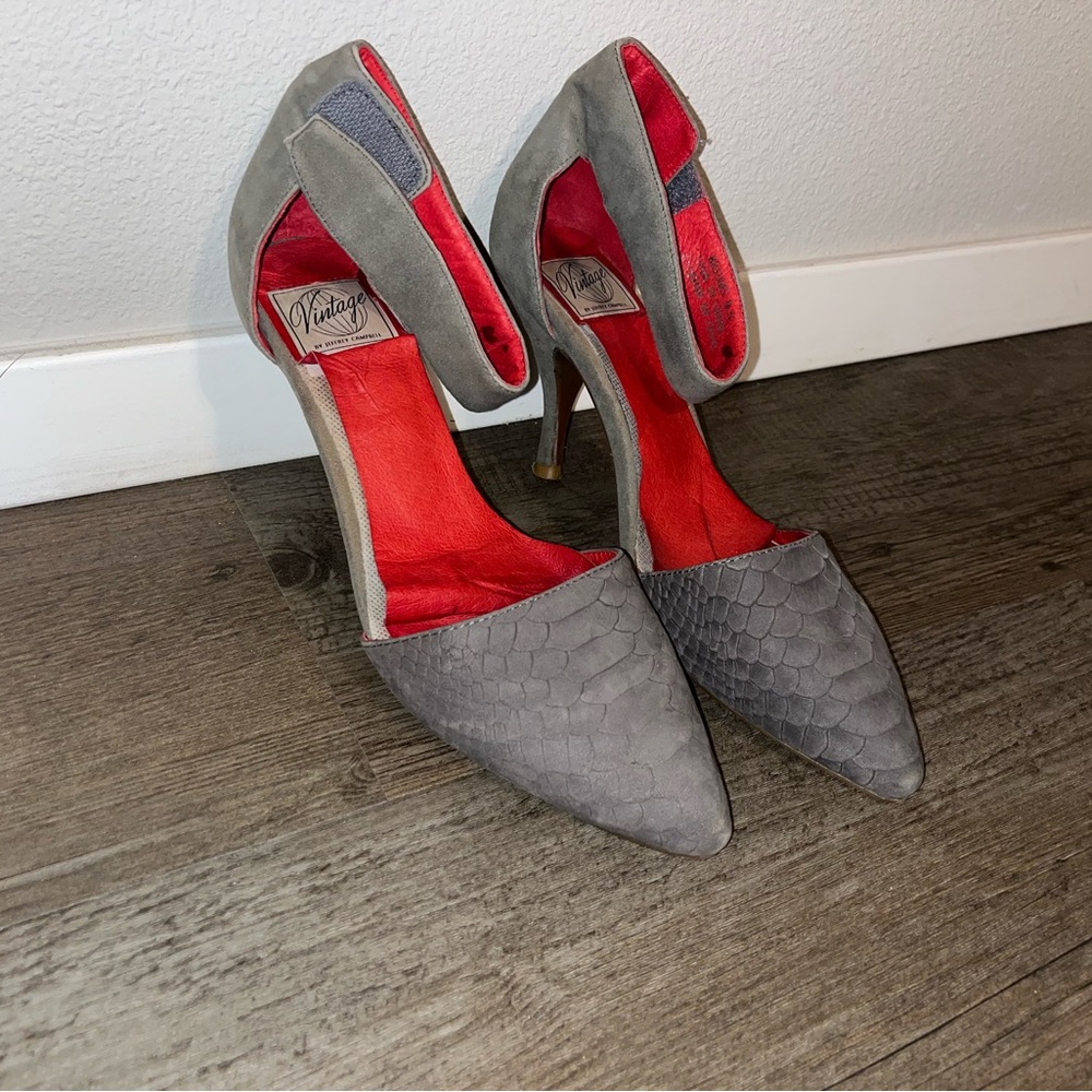 Grey snakeskin heels